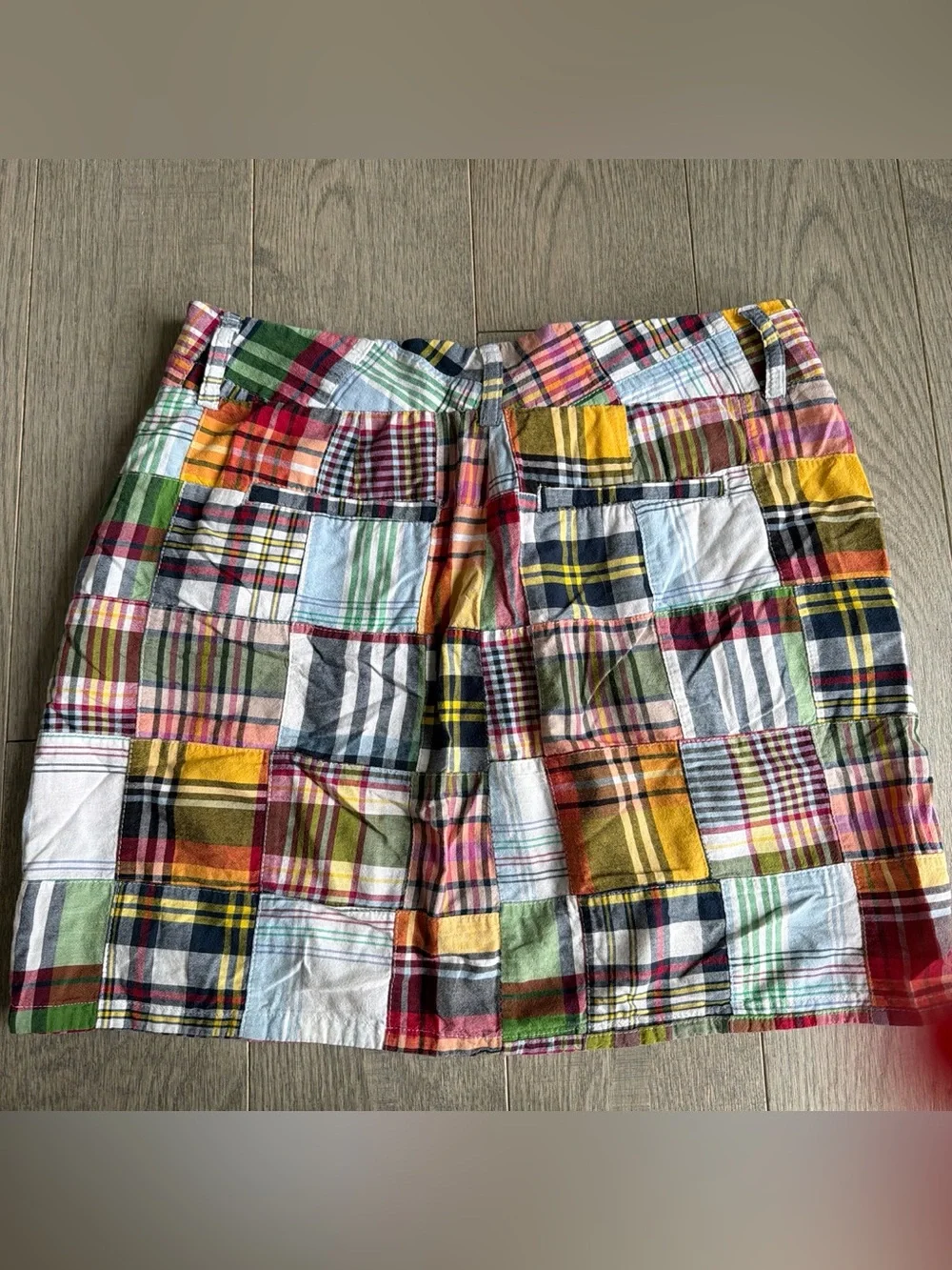 J crew Patchwork Madras Cotton Flat-Front Skirt in Multicolor